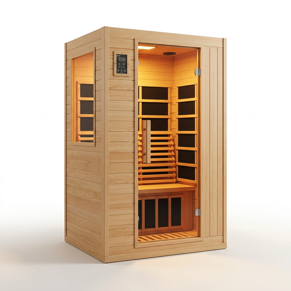 2024 Upgrade 1 to 2 Person Infrared Sauna, Low EMF Infrared Sauna for Home, Indoor Sauna Room, Hemlock Wooden Far Infrared Sauna, Dry Sauna with Bluetooth Speakers, LED Reading and Chromotherapy Lamp — Studio Shot