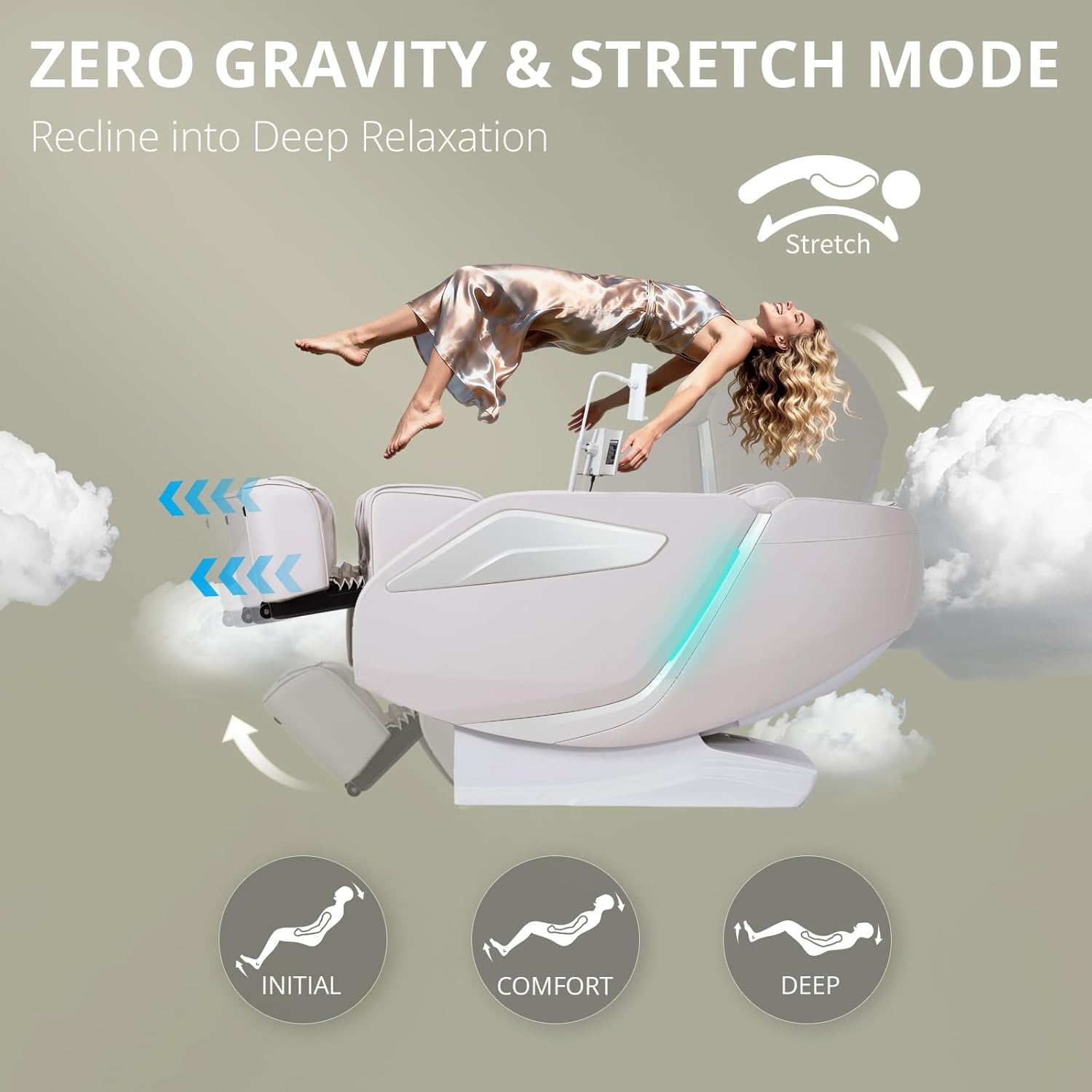 4D Massage Chair Full Body Zero Gravity Heated Recliner with Body Scan, 55" Sl-Track & Stretch, 40 Airbags - Shiatsu, Knead, Foot Rollers, Voice & APP Control, 15 Auto Modes & 9 Techniques (Beige)