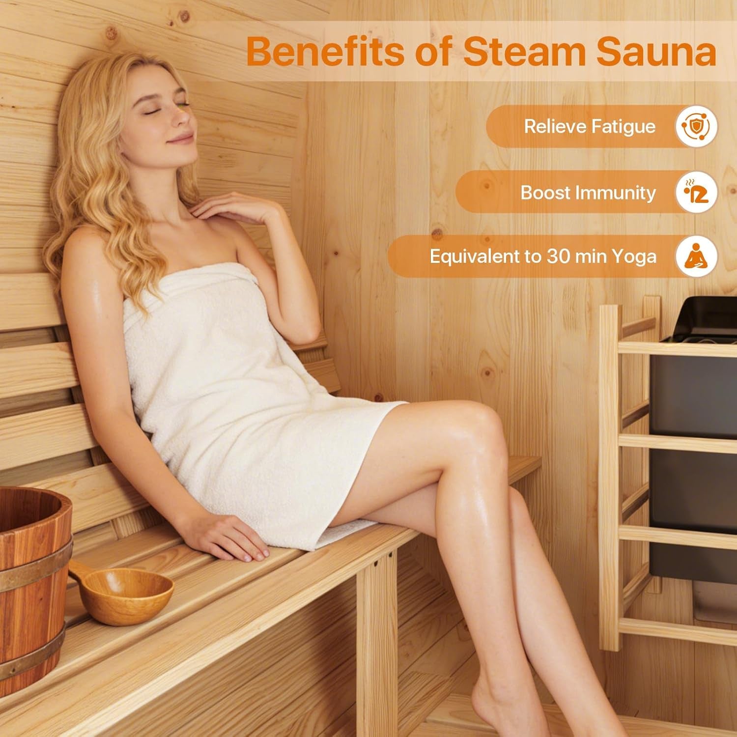 Outdoor Traditional Sauna, 4-6 Person Wooden Sauna, Steam Wet Wood Sauna with 220V with 6KW Heater, Sauna Stone, Thermometer