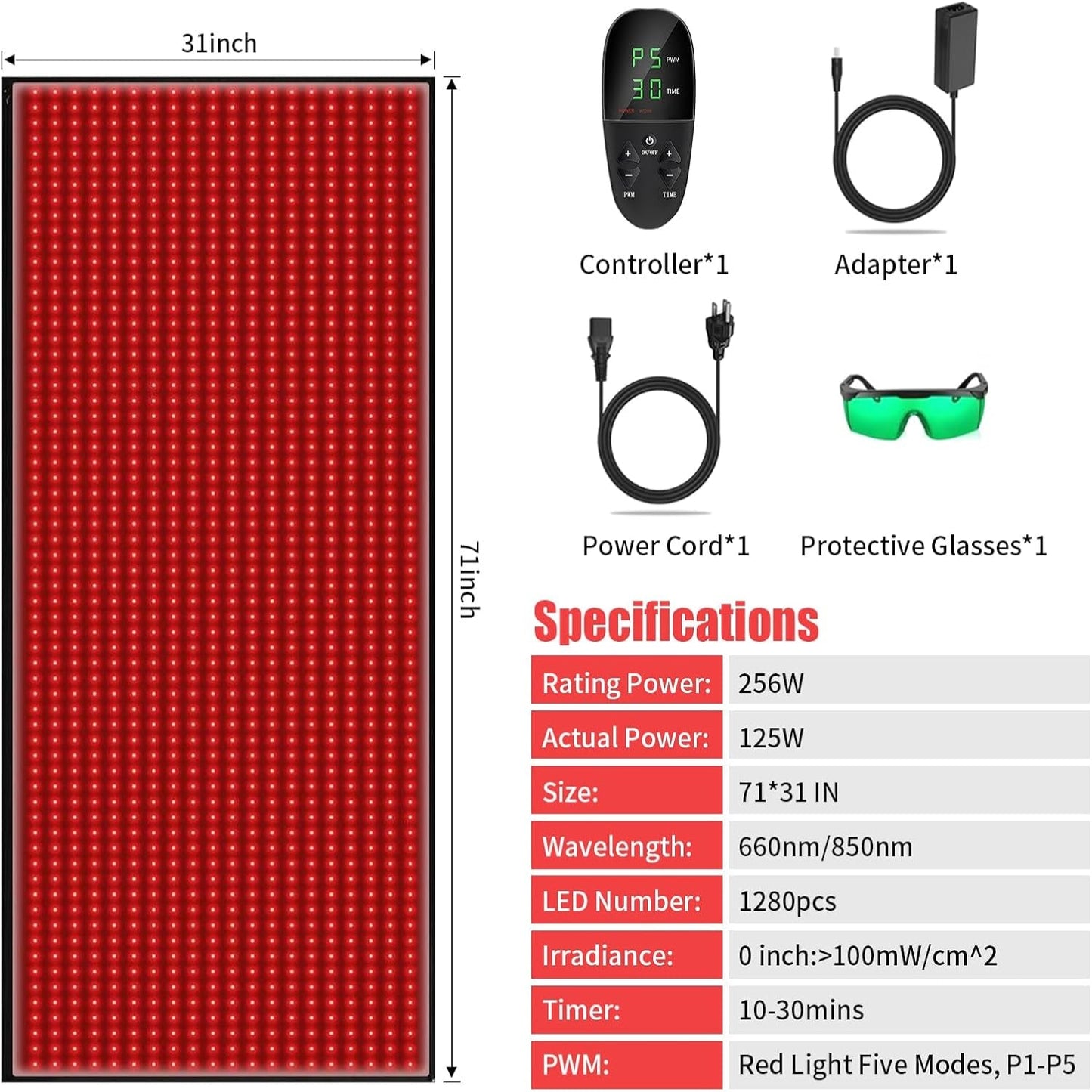 Red Light Therapy Mat for Body Pain Relief,Red Light Therapy Blanket 1280 Leds Red near Infrared 660Nm 850Nm Full Body Pad, 71"X 31" Large Red Light Therapy Pad