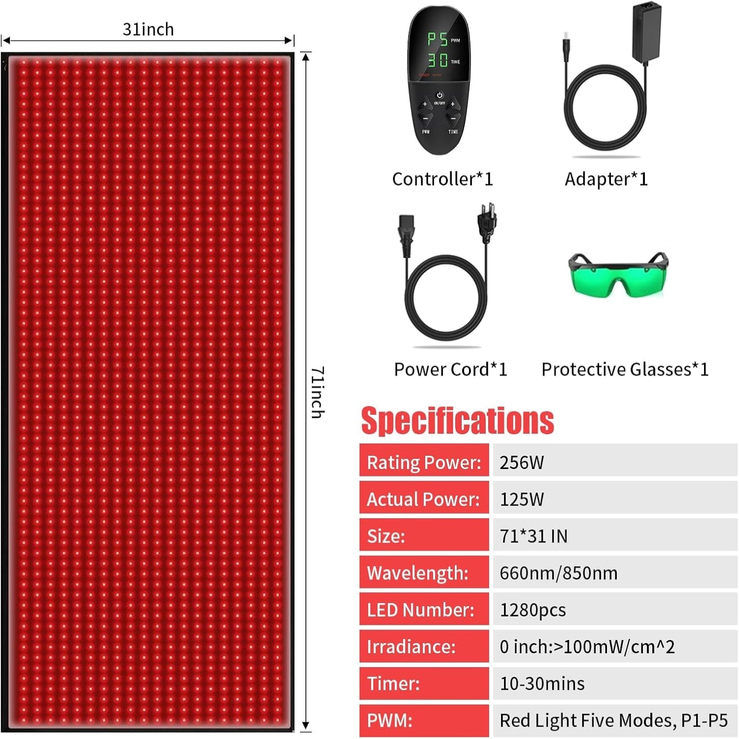 Red Light Therapy Mat for Body Pain Relief,Red Light Therapy Blanket 1280 Leds Red near Infrared 660Nm 850Nm Full Body Pad, 71"X 31" Large Red Light Therapy Pad