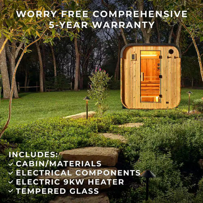 Lennon 6-Person Outdoor Cedar Traditional Wet/Dry Cube Sauna with 9Kw Electric Heater, Wi-Fi Control, LED Lights