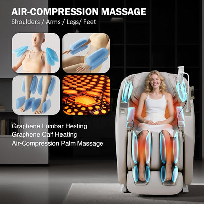 4D Massage Chair Full Body Zero Gravity Heated Recliner with Body Scan, 55" Sl-Track & Stretch, 40 Airbags - Shiatsu, Knead, Foot Rollers, Voice & APP Control, 15 Auto Modes & 9 Techniques (Beige)