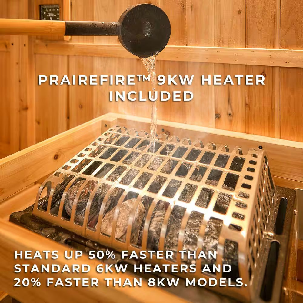 Lennon 6-Person Outdoor Cedar Traditional Wet/Dry Cube Sauna with 9Kw Electric Heater, Wi-Fi Control, LED Lights