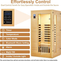 2024 Upgrade 1 to 2 Person Infrared Sauna, Low EMF Infrared Sauna for Home, Indoor Sauna Room, Hemlock Wooden Far Infrared Sauna, Dry Sauna with Bluetooth Speakers, LED Reading and Chromotherapy Lamp
