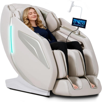 4D Massage Chair Full Body Zero Gravity Heated Recliner with Body Scan, 55" Sl-Track & Stretch, 40 Airbags - Shiatsu, Knead, Foot Rollers, Voice & APP Control, 15 Auto Modes & 9 Techniques (Beige)