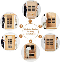 2024 Upgrade 1 to 2 Person Infrared Sauna, Low EMF Infrared Sauna for Home, Indoor Sauna Room, Hemlock Wooden Far Infrared Sauna, Dry Sauna with Bluetooth Speakers, LED Reading and Chromotherapy Lamp