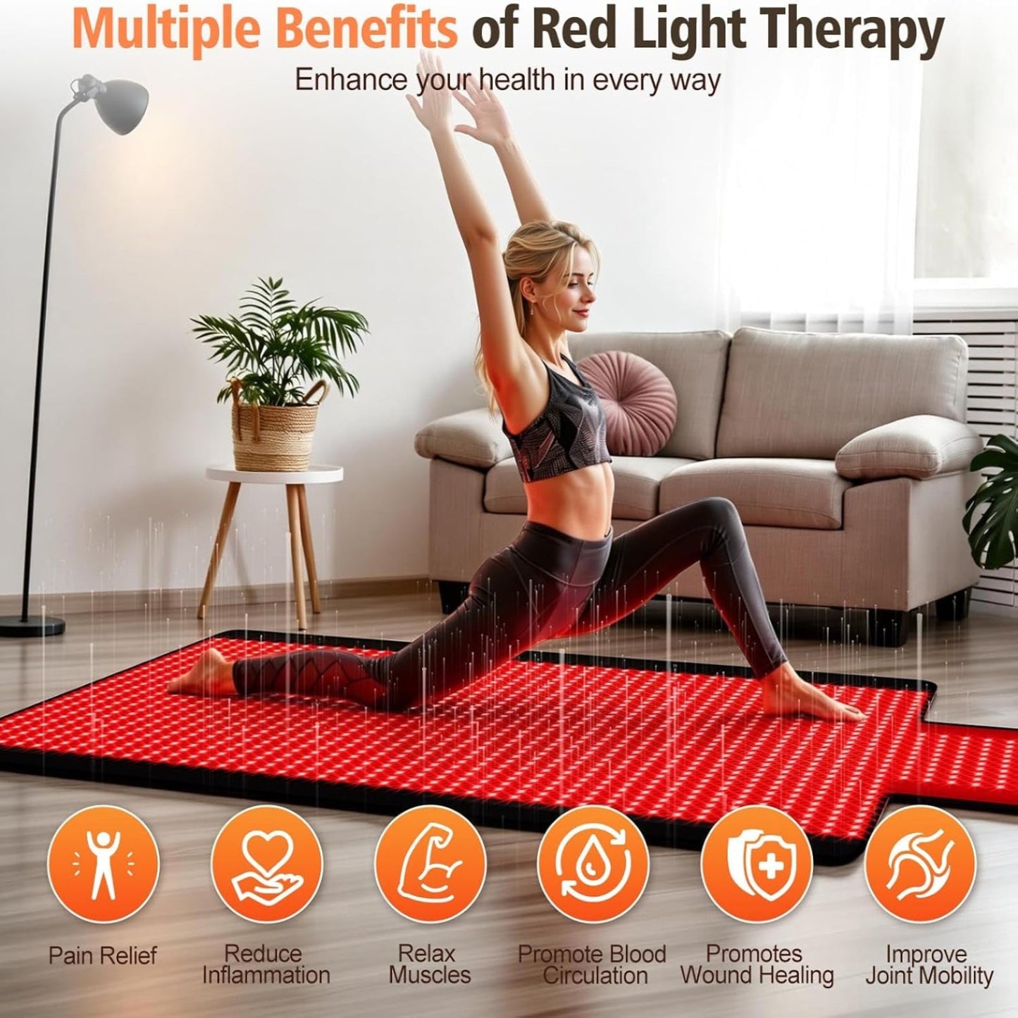 Red Light Therapy Mat for Full Body, 76.8'' X 33.4'' Red Light Therapy Blanket, 1370 (660Nm & 850Nm) Leds for Home Use, 3 Modes & Adjustable Timer, Premium Leather