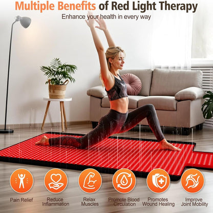 Red Light Therapy Mat for Full Body, 76.8'' X 33.4'' Red Light Therapy Blanket, 1370 (660Nm & 850Nm) Leds for Home Use, 3 Modes & Adjustable Timer, Premium Leather