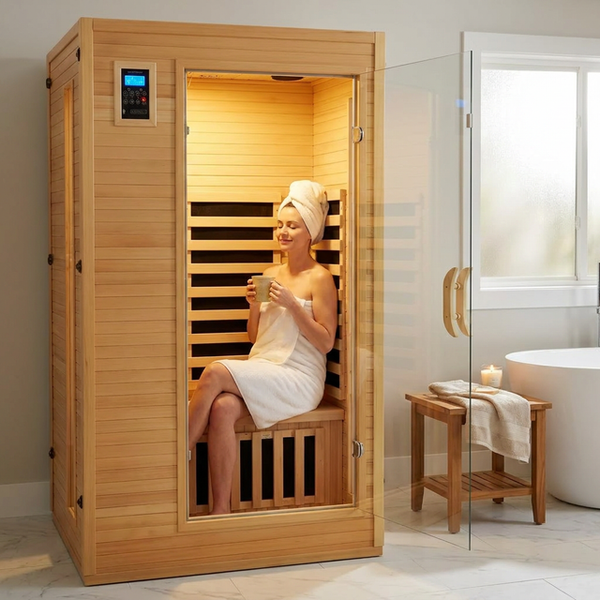 Infrared Sauna Designed for Home Relaxation, Low EMF Carbon Heaters, Hemlock Wood, Bluetooth Speakers