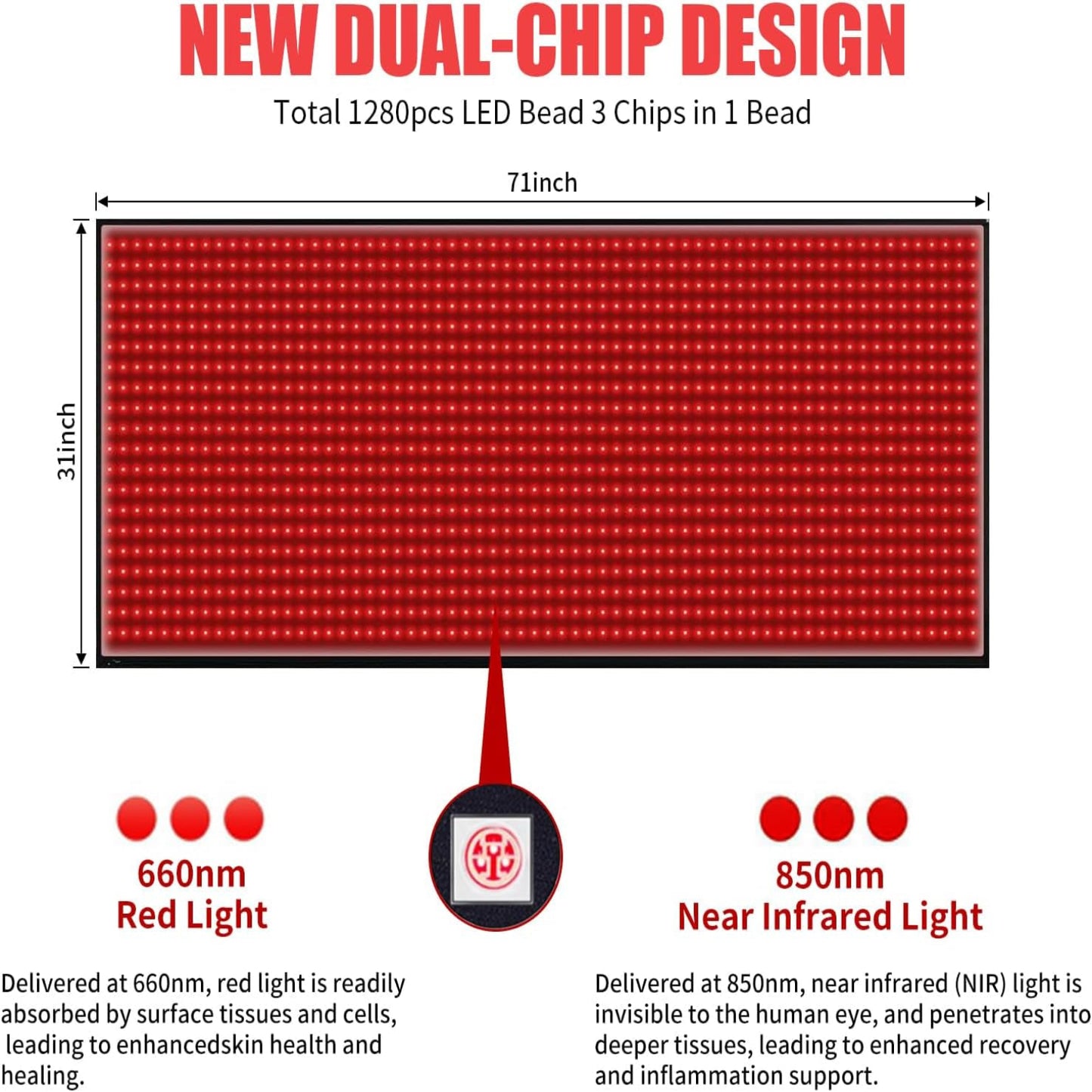 Red Light Therapy Mat for Body Pain Relief,Red Light Therapy Blanket 1280 Leds Red near Infrared 660Nm 850Nm Full Body Pad, 71"X 31" Large Red Light Therapy Pad