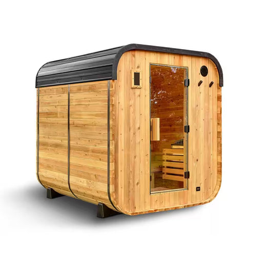 Lennon 6-Person Outdoor Cedar Traditional Wet/Dry Cube Sauna with 9Kw Electric Heater, Wi-Fi Control, LED Lights