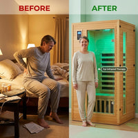 2024 Upgrade 1 to 2 Person Infrared Sauna, Low EMF Infrared Sauna for Home, Indoor Sauna Room, Hemlock Wooden Far Infrared Sauna, Dry Sauna with Bluetooth Speakers, LED Reading and Chromotherapy Lamp — Before & After